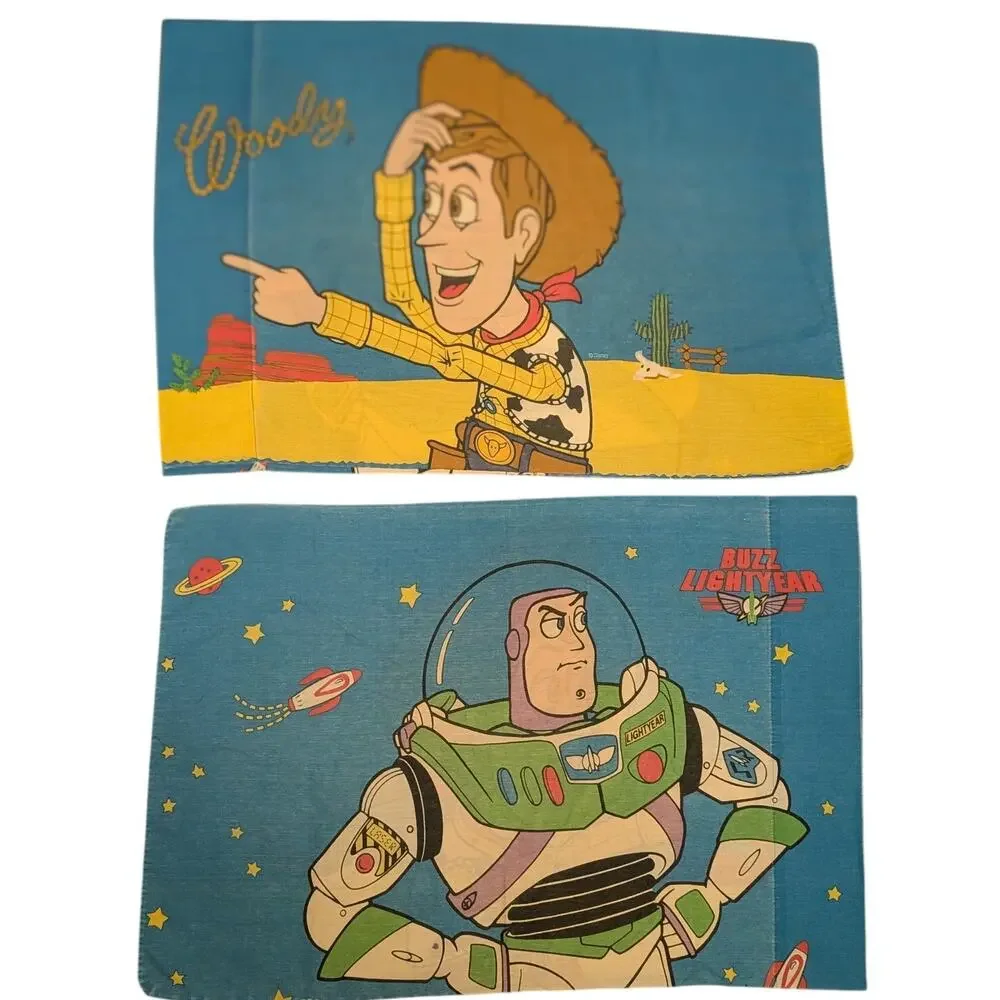 Vtg Toy Story Set of 2 Pillow Cases Woody and Buzz Lightyear
